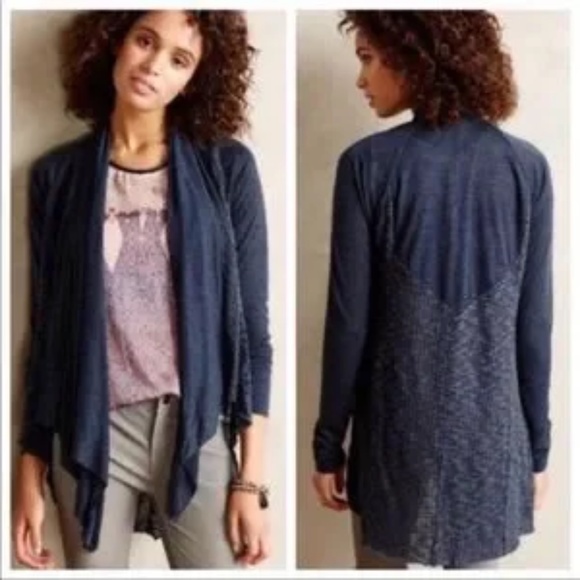 Anthropologie Tiny Stratigraphy Cardigan Sz S Draped waterfall Open Front - Picture 1 of 8